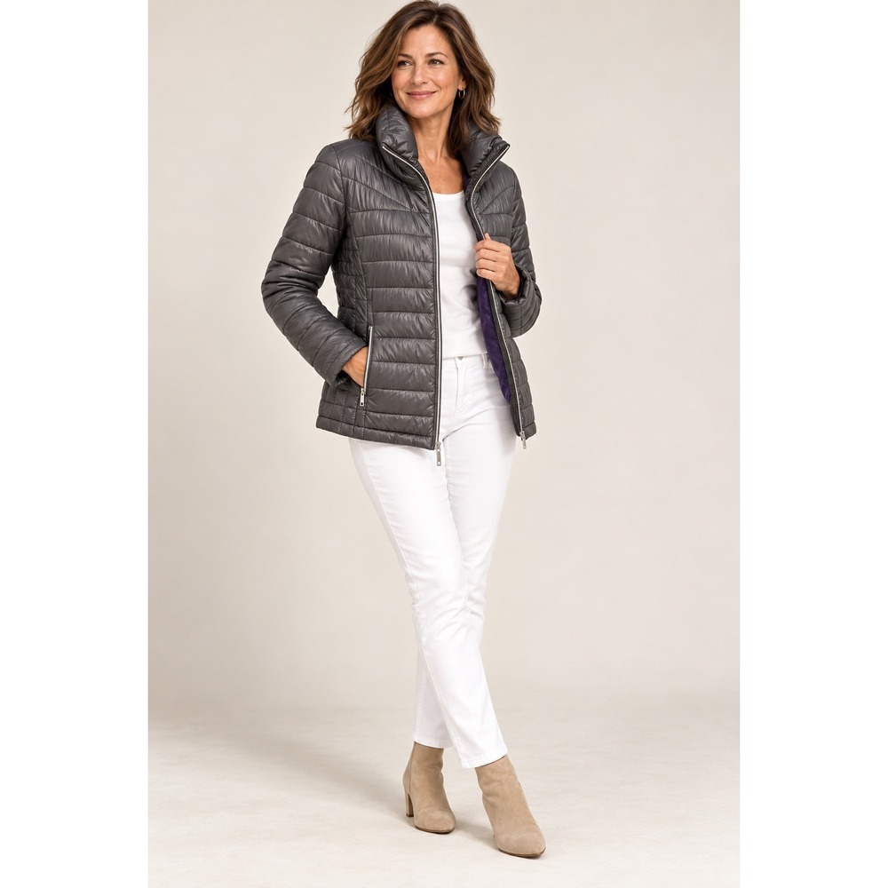 Michael Michael Kors Down Puffer Jacket Women's XL Brown Mixed Media Full Zip C1